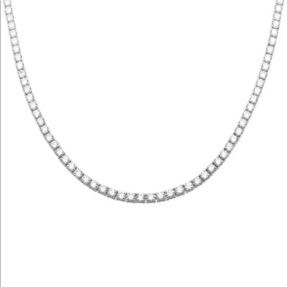 New 2mm 18"CZ Stoned Silver Plated Tennis Necklace - Picture 4 of 4
